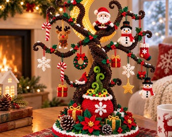 Patrón de ganchillo Árbol de Luna Invernal Encantado, Adornos Amigurumi, Centro de Mesa Navideño (PDF) Patrón adicional de 10000 palabras