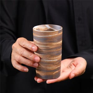 Wabi Sabi Tall Ceramic Cup 250ml – Handmade Japanese Stoneware Tumbler, Rustic Pottery Tea Cup, Minimalist Coffee Mug
