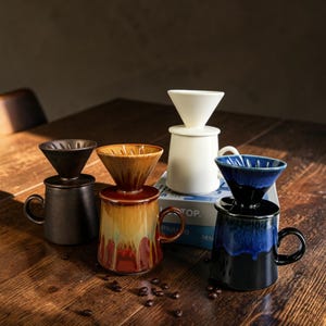 Ceramic Pour Over Coffee Set 460ml Vintage Brown Mug Dripper Minimalist Kitchen