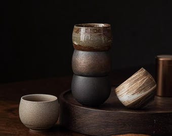 Japanese Style Ceramic Antique Tea Cups – Handmade Rustic Wabi Sabi Teacups, Matcha & Espresso Cups, Artisan Gift