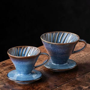 Ocean Blue Ceramic Pour Over Coffee Dripper – Handmade V60 Style Coffee Filter, Artisan Drip Brewer, Coffee Lover Gift