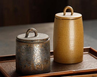 Ceramic Tea Caddy Handmade Wabi Sabi Kitchen Storage Canister Farmhouse Decor