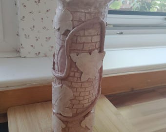 Ręcznie robiony ceramiczny wazon z bluszczem, rustykalna ceramika ścienna z kamienia, wystrój domu inspirowany naturą, wyjątkowy gliniany wazon na kwiaty, rzemieślnicza ceramika Cottagecore