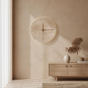 Reloj de pared Japandi de mármol natural – Beige, redondo, de 23 cm, ideal para decoración minimalista.