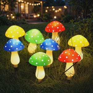 Outdoor Solar Mushroom Lights, Multicolor LED Garden Path Lights, 8 Modes, IP65 Waterproof