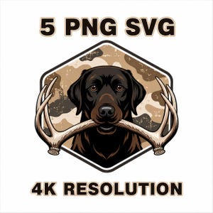 Svart labrador jakthund SVG PNG, Camo jakt svart labrador retriever med hjorthorn sublimering för skjorta, jakthund, ankjakthund