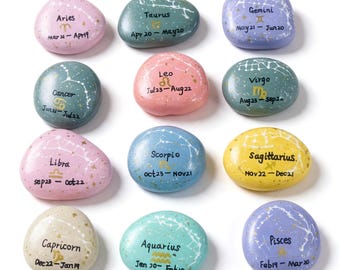 12 Zodiac Hand Painted Stones, Astrology Gifts, Zodiac Sign Decor, Birthday Gift, Celestial Keepsake