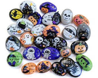 Hand-Painted Halloween Stones – Set of 6