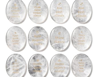 Zodiac Crystal Stones with Inspirational Messages, 12 Signs, Astrology Gift