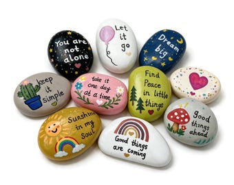 Hand Painted Inspirational Stones, Positive Quote Rock Set, Encouragement Gift, Motivational Gift, Meaningful Gift