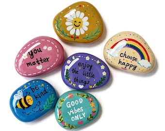 Hand-Painted Message Stones, Set of 6, Inspirational Gift
