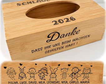 Personalisierte Taschentuchbox Erzieher Geschenk | Kita Abschied 2026 | Dankeschön Kindergarten | Lehrer Geschenk mit Kindernamen