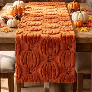 Stickad bordslöpare med 3D-plyschpumpa, Halloween-bordsdekoration, bordslöpare, inflyttningspresent, Halloween-present till familjen