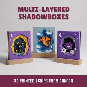 3D Multi-Layered Anime Shadow Box Art | Gamer Desk & Shelf Decor | Fire Dragon, Shadow Ghost, Moonlight Fox Diorama