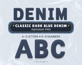 Classic Blue Denim Alphabet PNG Bundle | Letters A-Z & Number 0-9 | Instant Download | 300 DPI