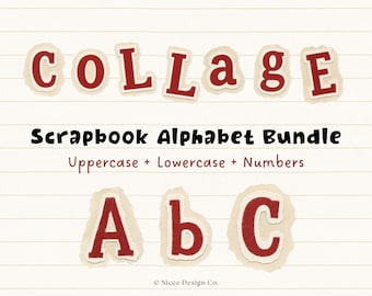 Vintage Collage Alphabet Bundle | Scrapbook Letters A-Z a-z | Numbers (Digital Download)