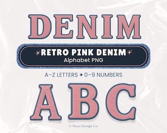 Realistic Pink Denim Alphabet PNG Bundle | A-Z | 0-9 Numbers | Instand Download
