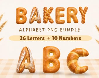 Bakery Alphabet PNG Bundle | Bread Letter Number Clipart | A-Z | PNG Letters | Commercial Use