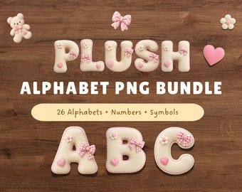 Plush Letter Alphabet PNG Clipart Bundle | A-Z Numbers Symbols