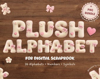 Paquete de imágenes prediseñadas PNG del alfabeto de peluche / Números y símbolos de la A a la Z