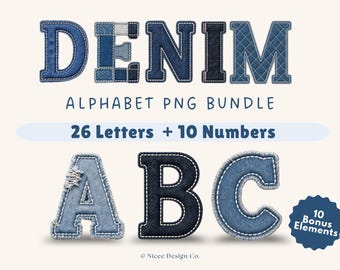Denim Alphabet PNG Clipart Bundle | A–Z Letters, Numbers & Elements | Instant Download | 300 DPI