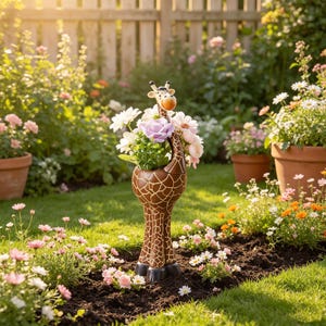 Giraffe Planter Statue, Resin Animal Flower Pot, Outdoor Garden Sculpture, Patio Lawn Yard Decor, Unique Housewarming Gift