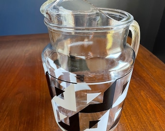 Large Mid-Century Vintage Beverage Pitcher, Mod Geometric Design