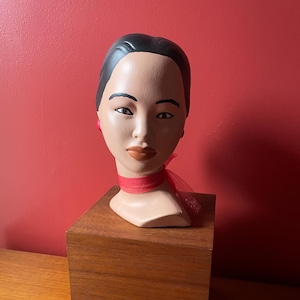 Vintage Mid-Century Female Chalkware Head