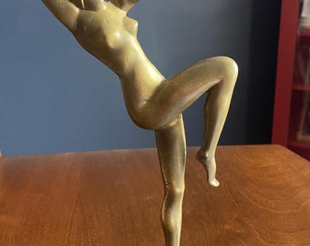 Art Deco Bronze Statue, Nude Dancing Woman, Henri Lautier