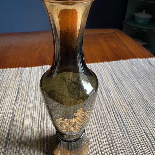 Unique Vintage Mid Century Wheaton Black and Gold Ombre Decorative Vase