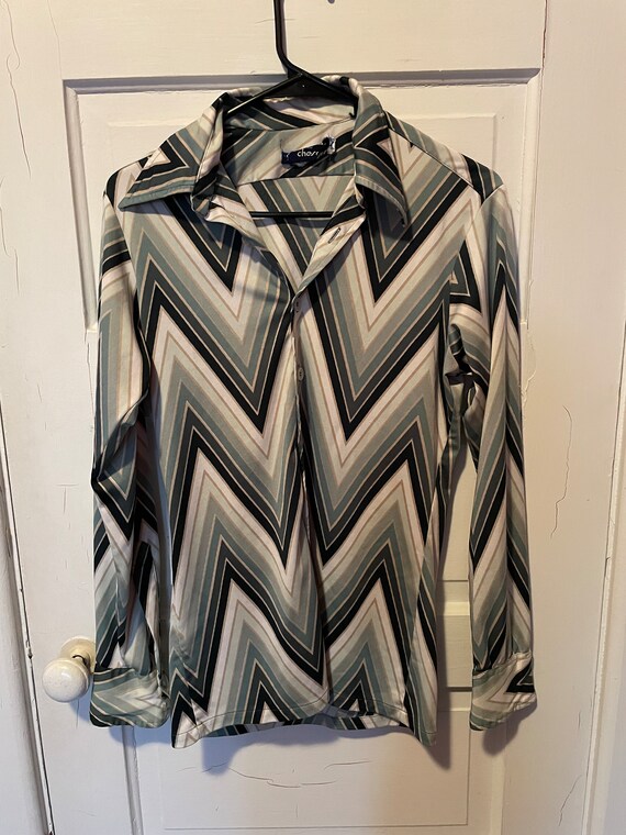 Vintage 1970s Givenchy Button Down Polyester Shir… - image 1