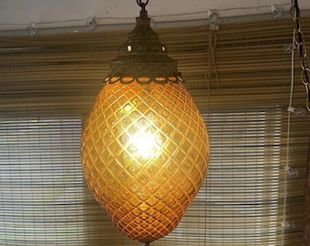 Vintage Amber Pineapple-Shaped Swag Pendant Light, Hollywood Regency Style