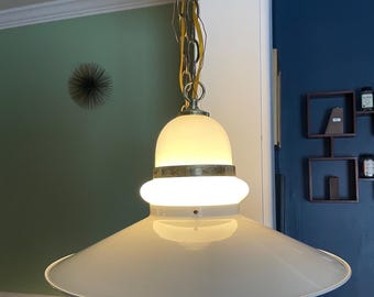 Vintage  MCM Space Age Saucer Swag Pendant Light Fixture