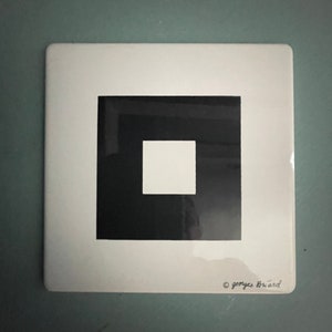 Rare Minimalistic Geometric Black and White Mod Georges Briard Enamel Trivet 4x4 Square