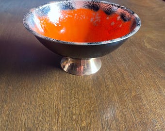 Vintage Enameled Copper Pedesstal Bowl