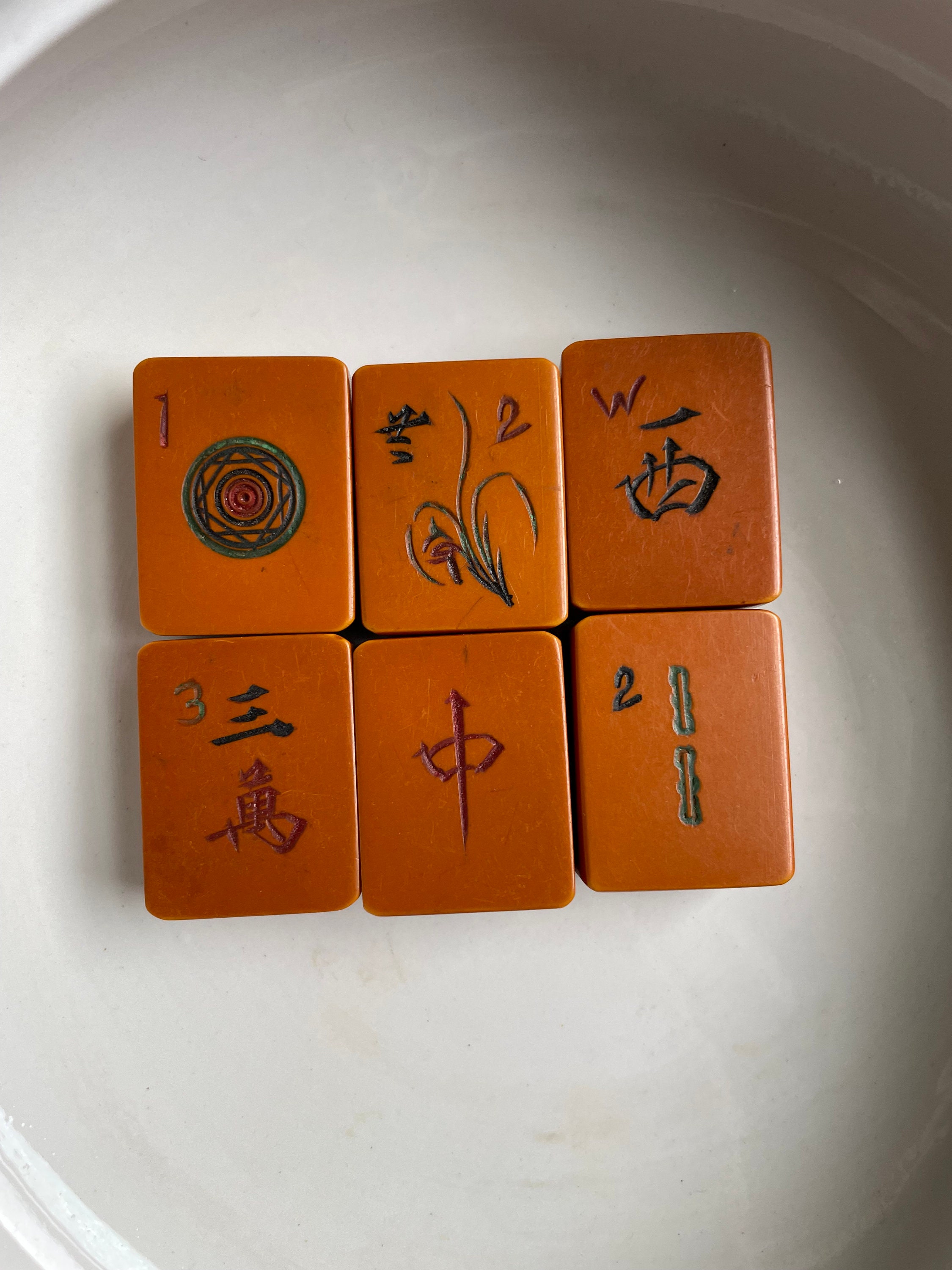 Antique Mahjong Game 168 Rare Apple Juice Color Bakelite Tiles