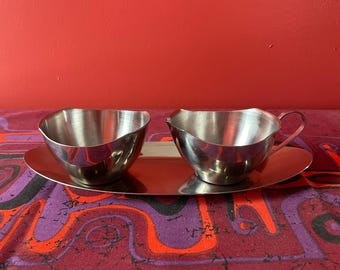 Vintage Danish Sugar and Creamer Set, Stainless Steel MCM