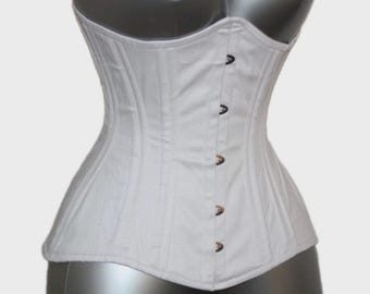Damen Weiß Korsett Baumwolle Unterbrustkorsett Doppel Stahlstäbchen Taillentraining Korsage Größe XS bis 6XL