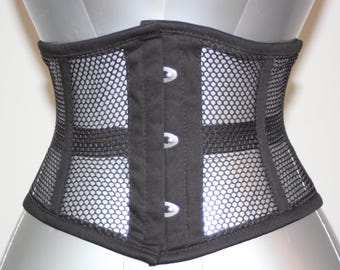 Women's Underbust Corset Black Cotton Mesh Corset Net Corset Waist Trainer Corset 3XS to 7XL