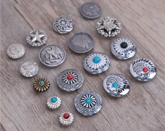 4 Pcs 0.71~1.18 Inches Retro DIY Anti-Silver Patterns Rivets Snaps Metal Shank Buttons For Belts Bags Wallets
