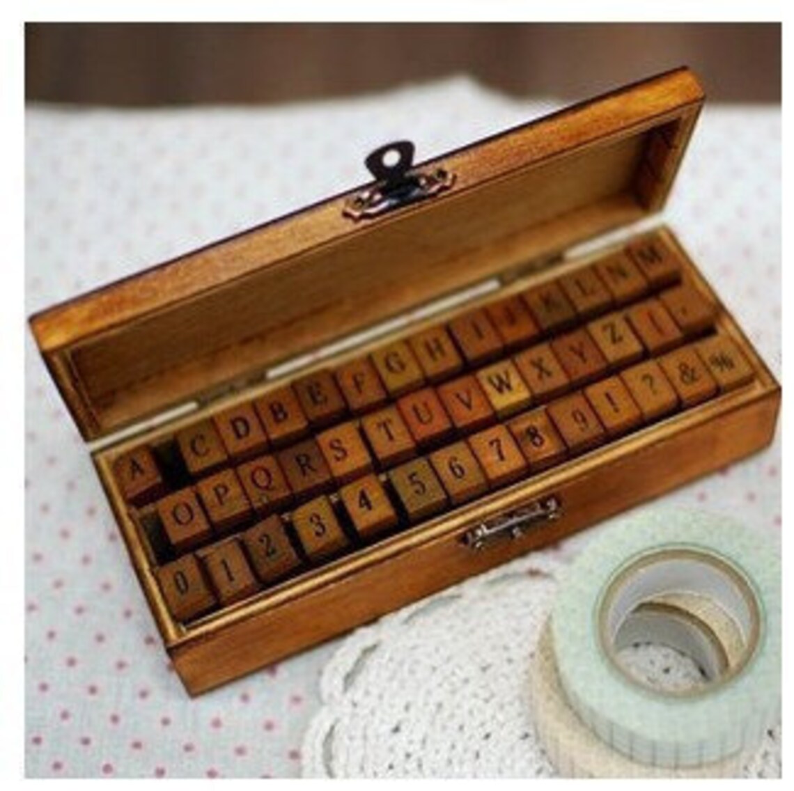 Wooden Rubber Stamp Box Vintage Print Style Capital Etsy