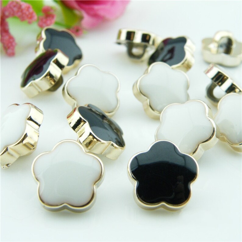 10 Pcs 0.43 Inches Small BlackWhite Plum Flower Plastic Shank Buttons for Shirts Sweaters Cardigans