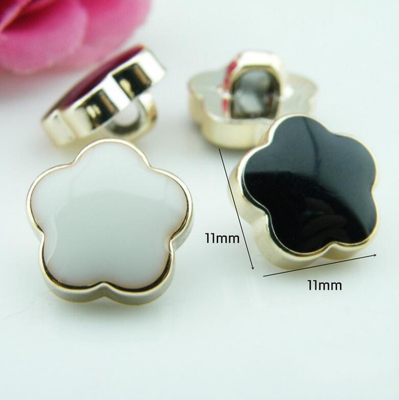 10 Pcs 0.43 Inches Small BlackWhite Plum Flower Plastic Shank Buttons for Shirts Sweaters Cardigans