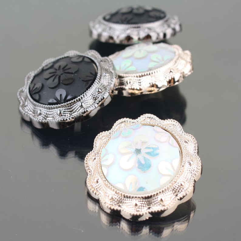 6 Gun Metal Flowery Rhinestone Buttons New
