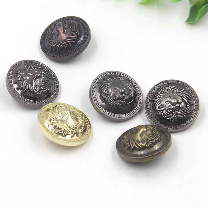 6 Pcs 0.71~0.98 Inches High-grade Retro Various Colors GoatLion Head Relief Metal Shank Buttons for Suits Coats Sweaters
