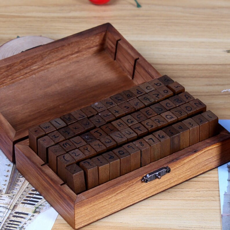 On Sale Wooden Rubber Stamp Box Vintage Print Style Etsy