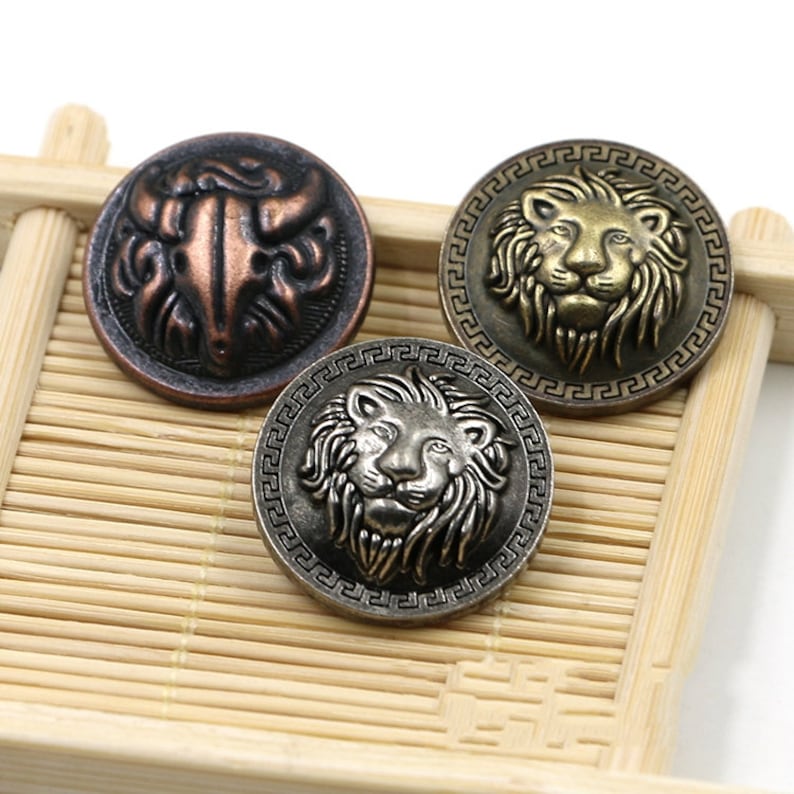 6 Pcs 0.71~0.98 Inches High-grade Retro Various Colors GoatLion Head Relief Metal Shank Buttons for Suits Coats Sweaters