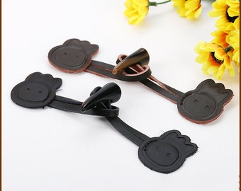 4 Pcs 6.30 Inches High-grade Black/Dark Brown Leather Horn Hook and Eye Buttons For Kids Coats