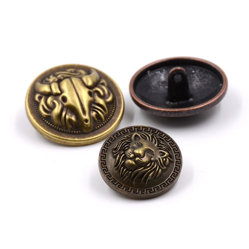 6 Pcs 0.71~0.98 Inches High-grade Retro Various Colors GoatLion Head Relief Metal Shank Buttons for Suits Coats Sweaters