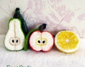 Needle Felted Halves of Fruit - Lemon, Pear and Apple